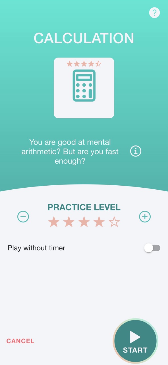 Écran des niveaux d'entraînement de LOGIK Duell